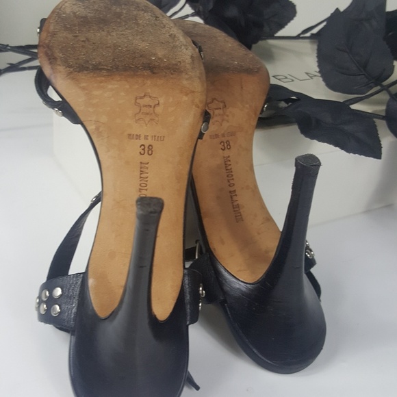 Manolo Blahnik Black Studded Strappy Heels Sandals - Picture 6 of 7
